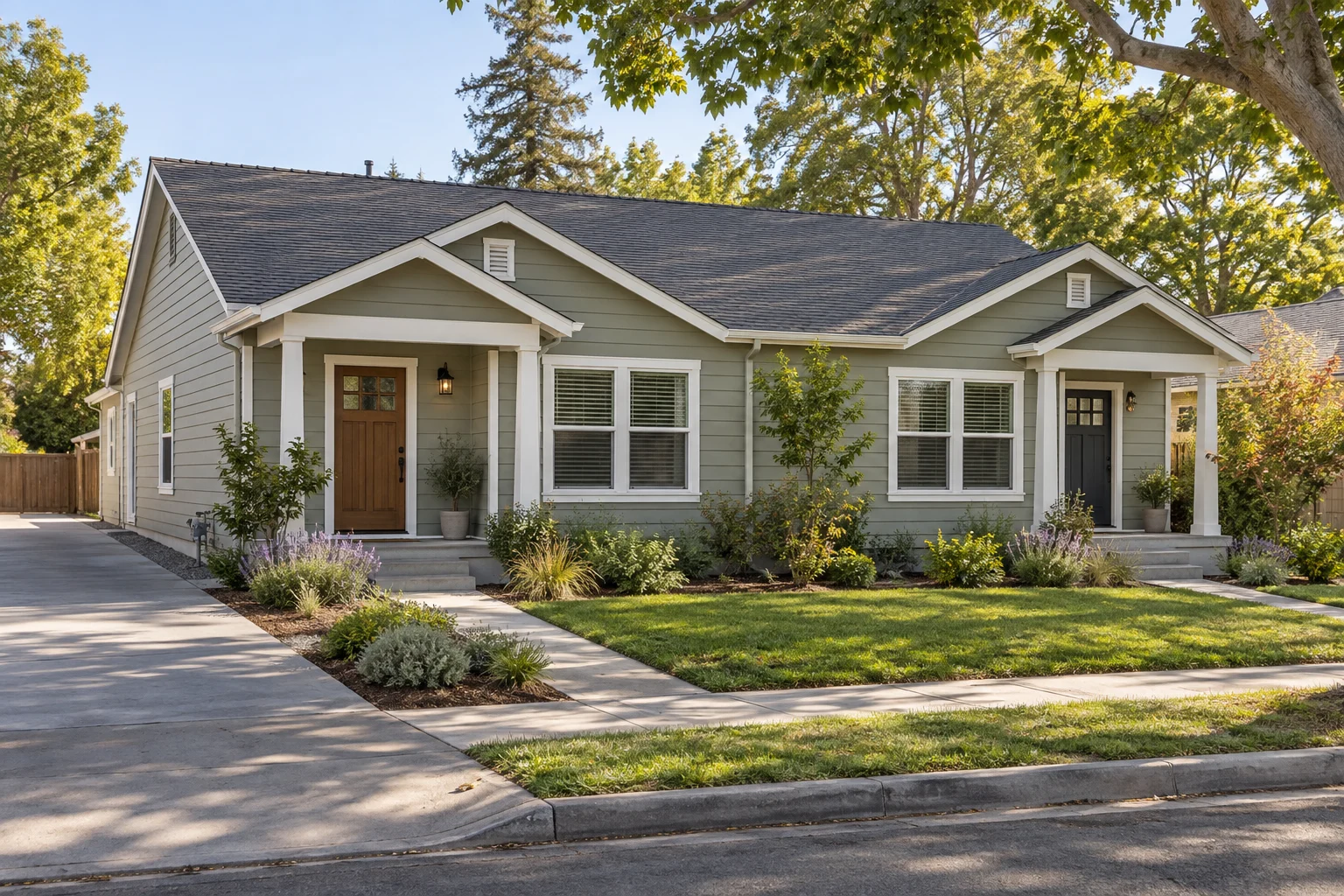 Single-story duplex with two front doors