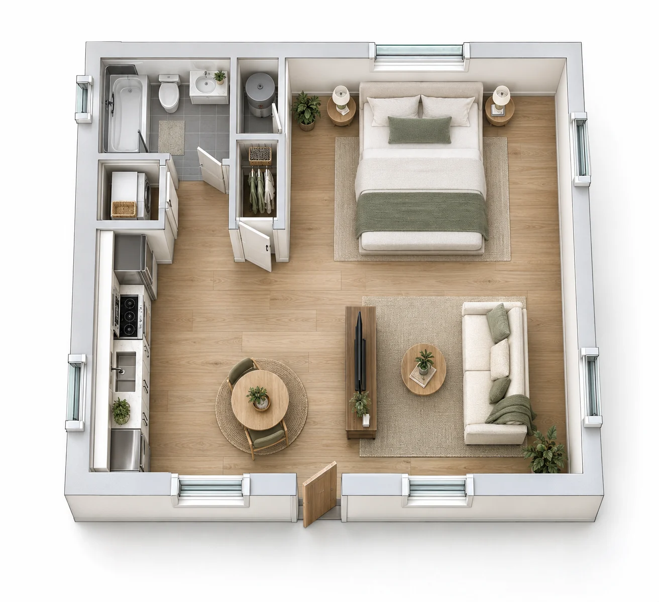 ADU Plan 6 – 469 sqft 3D floor plan