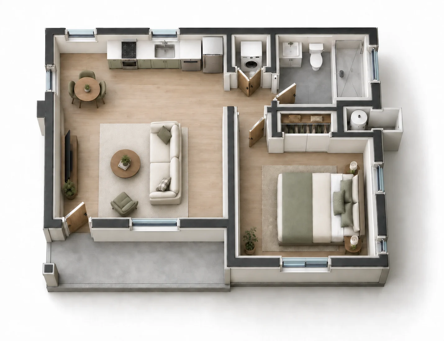 Model A2 (499 sq ft) 3D floor plan