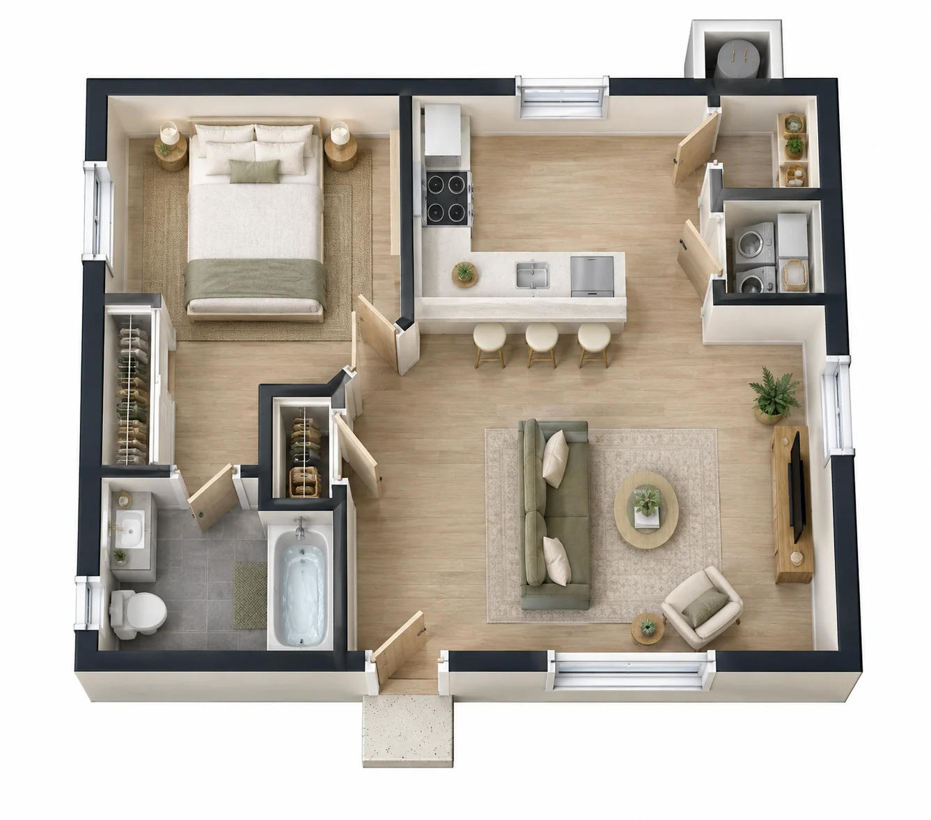 Lodi One Bedroom (550 sq ft) 3D floor plan