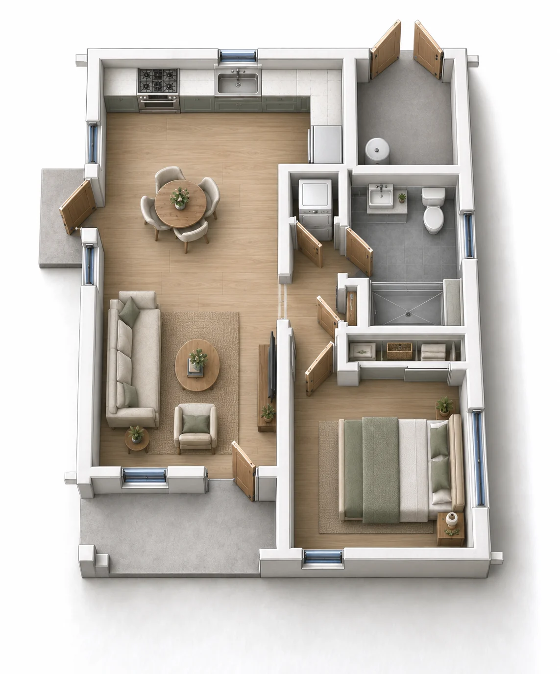 Pre-Designed One-Bedroom ADU 3D floor plan