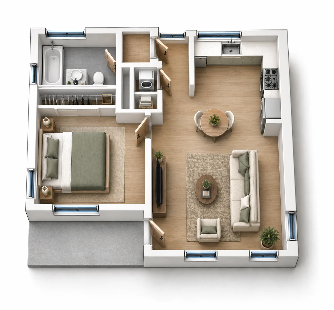Permit-Ready ADU – 599 sq ft 3D floor plan