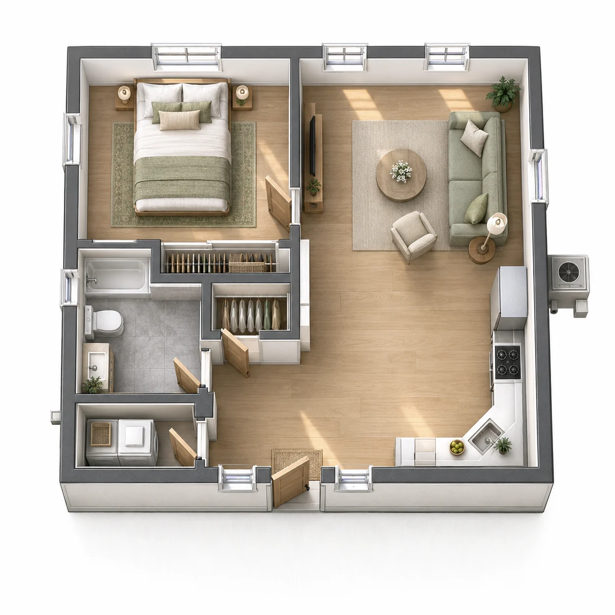 ADU Plan 7 – 625 sqft 3D floor plan