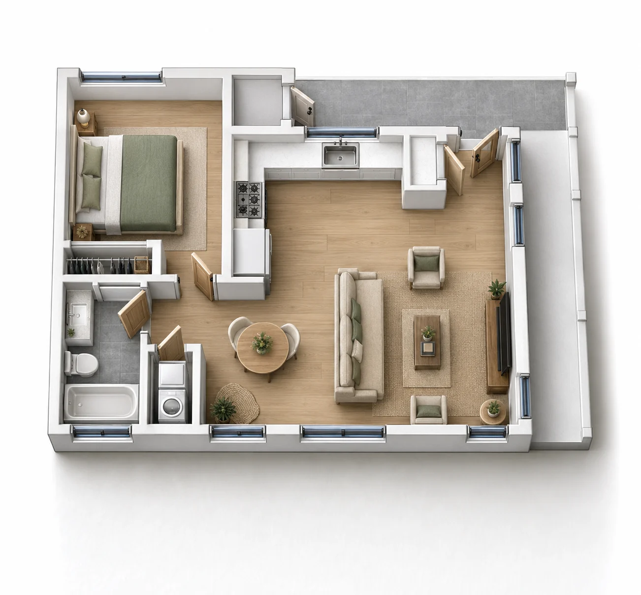 One Bedroom – 661 sq ft Single Storey 3D floor plan