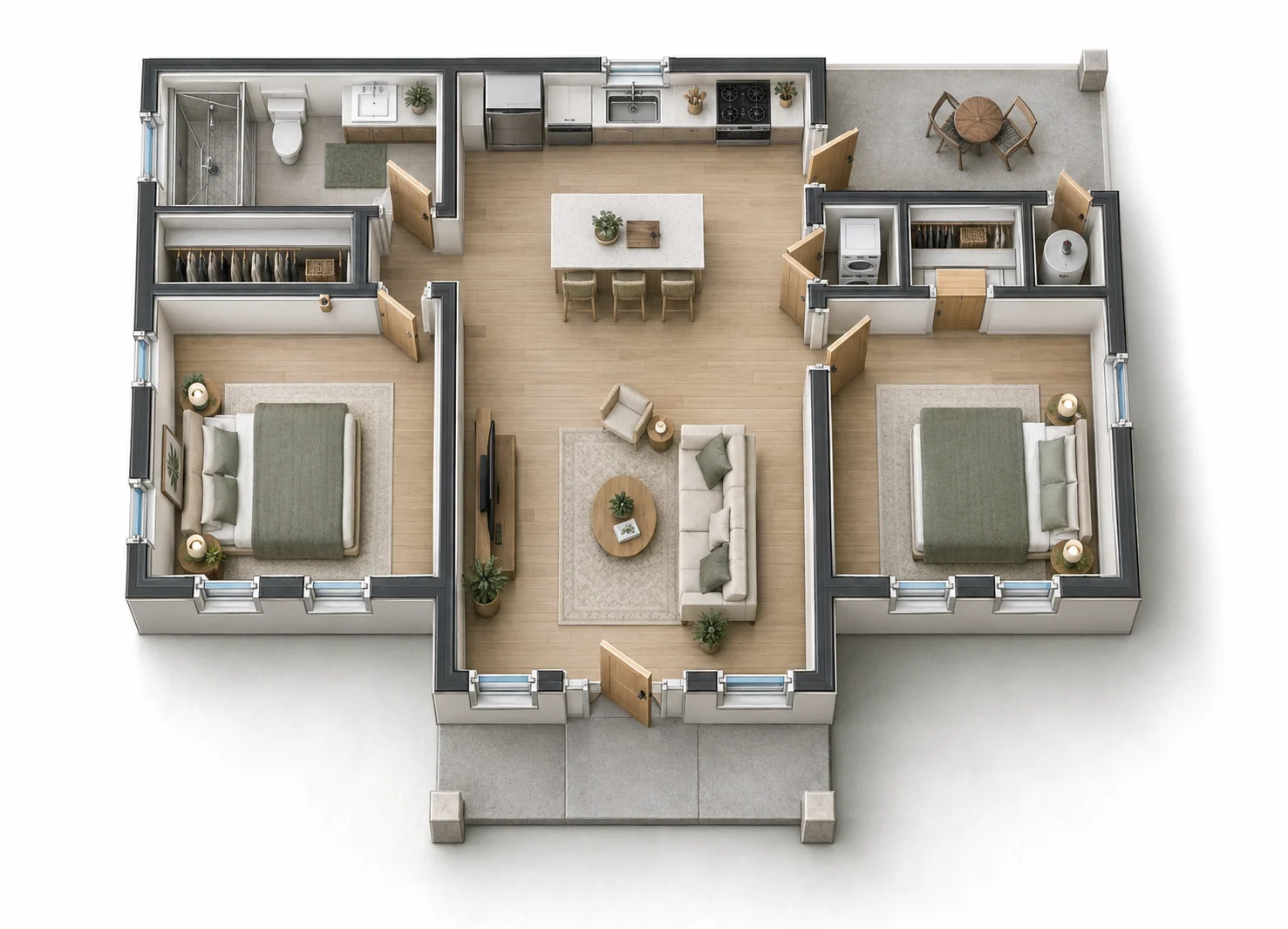 Model B1 (749 sq ft) 3D floor plan