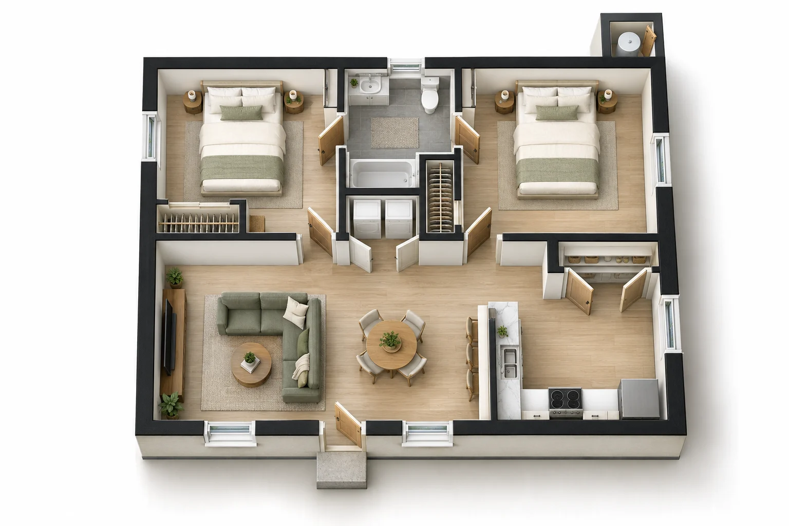 Lodi Two Bedroom (908 sq ft) 3D floor plan