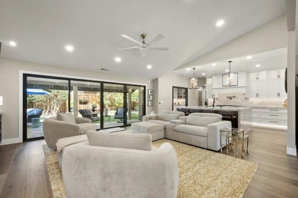 Living room with sliding glass doors and a sectional