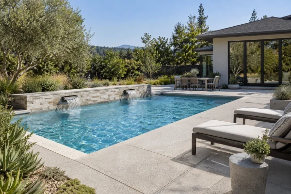 Pool with a light textured concrete deck