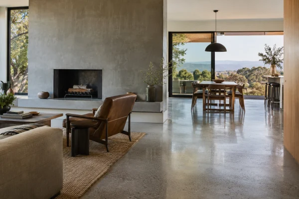 Living room with a polished concrete floor