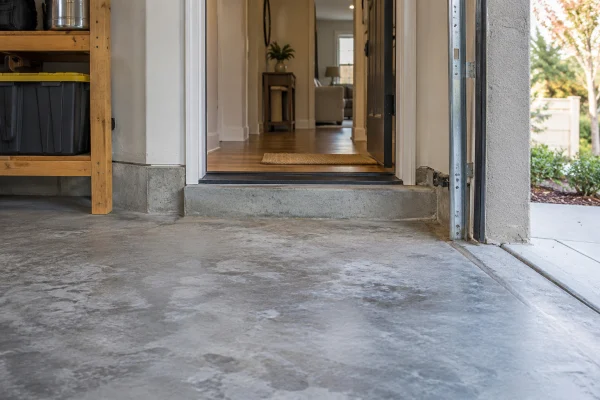 Garage floor at the step up into the house