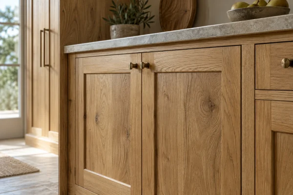 Solid oak cabinet doors with a natural grain finish