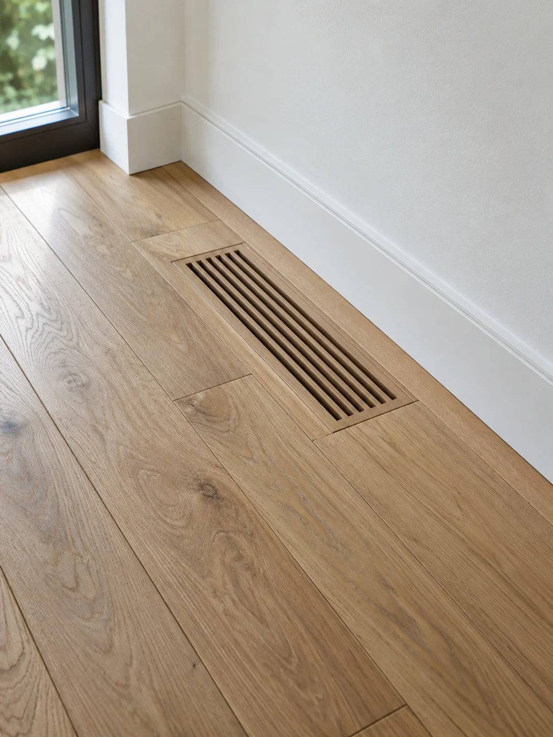 Floor vent set into an oak plank floor