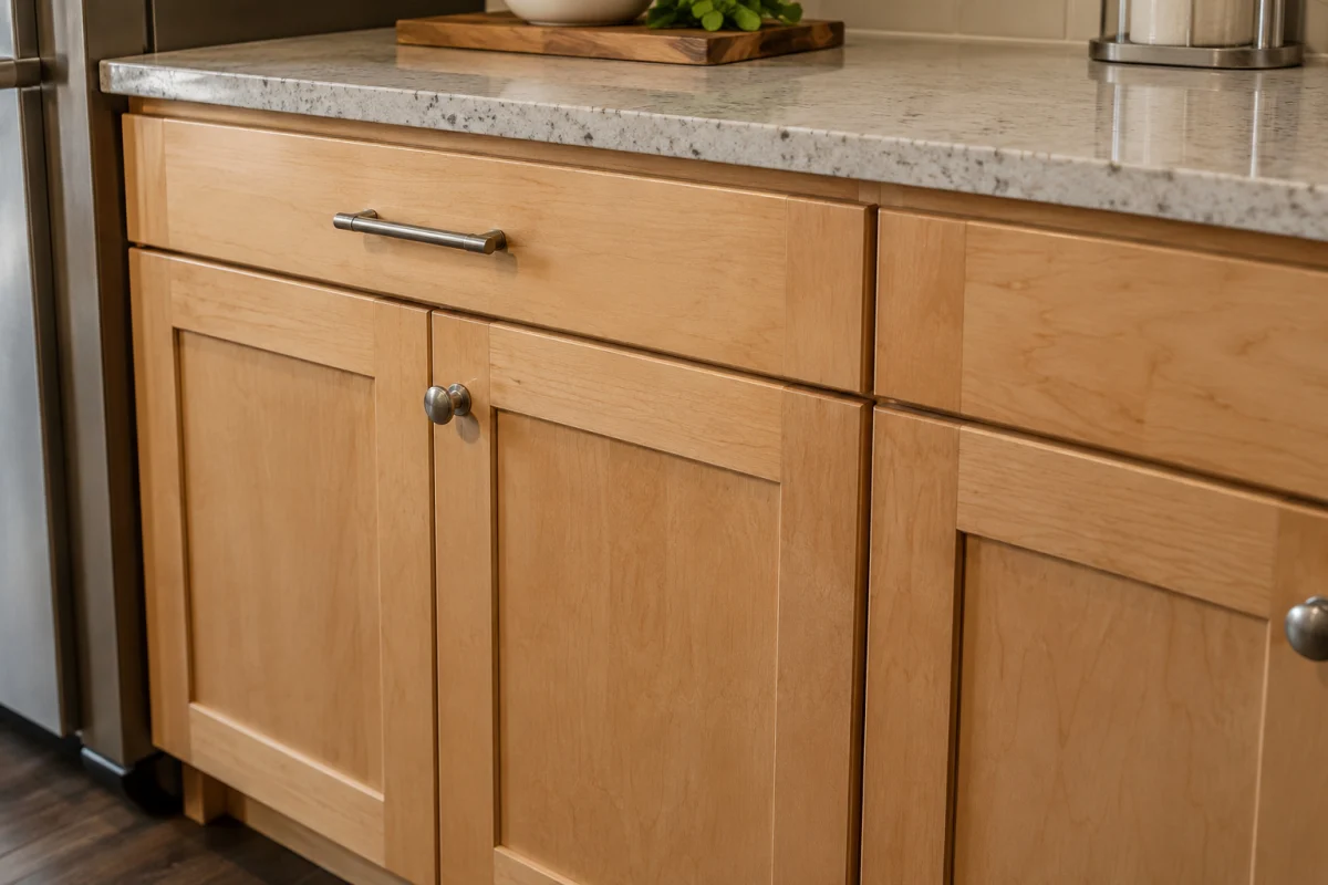Worn honey oak cabinet doors and drawers