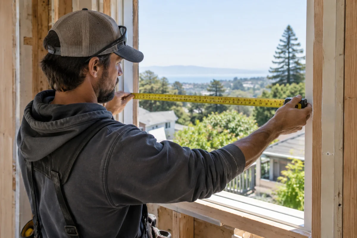 Man measuring the width of a window opening