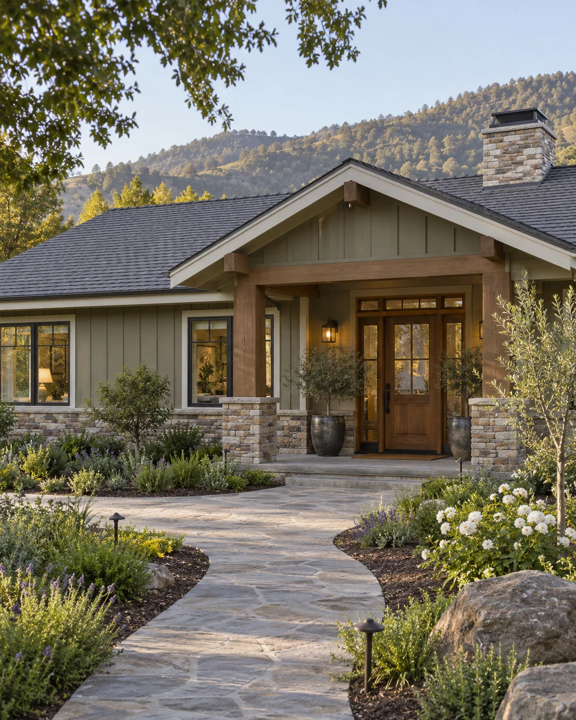 Single-story craftsman house with a new gray shingle roof