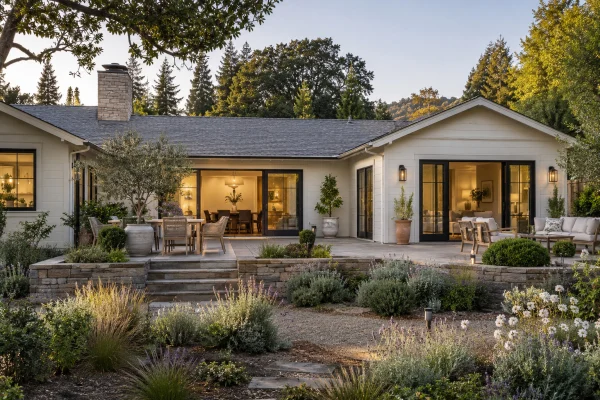 Single-story house with a matching rear addition and a terrace
