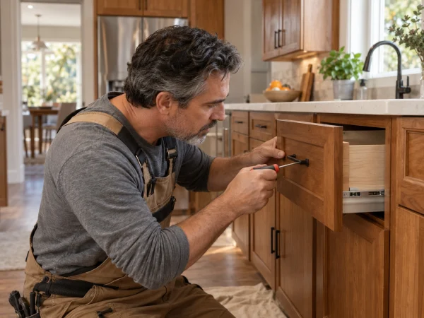 Lead installer fitting kitchen cabinetry