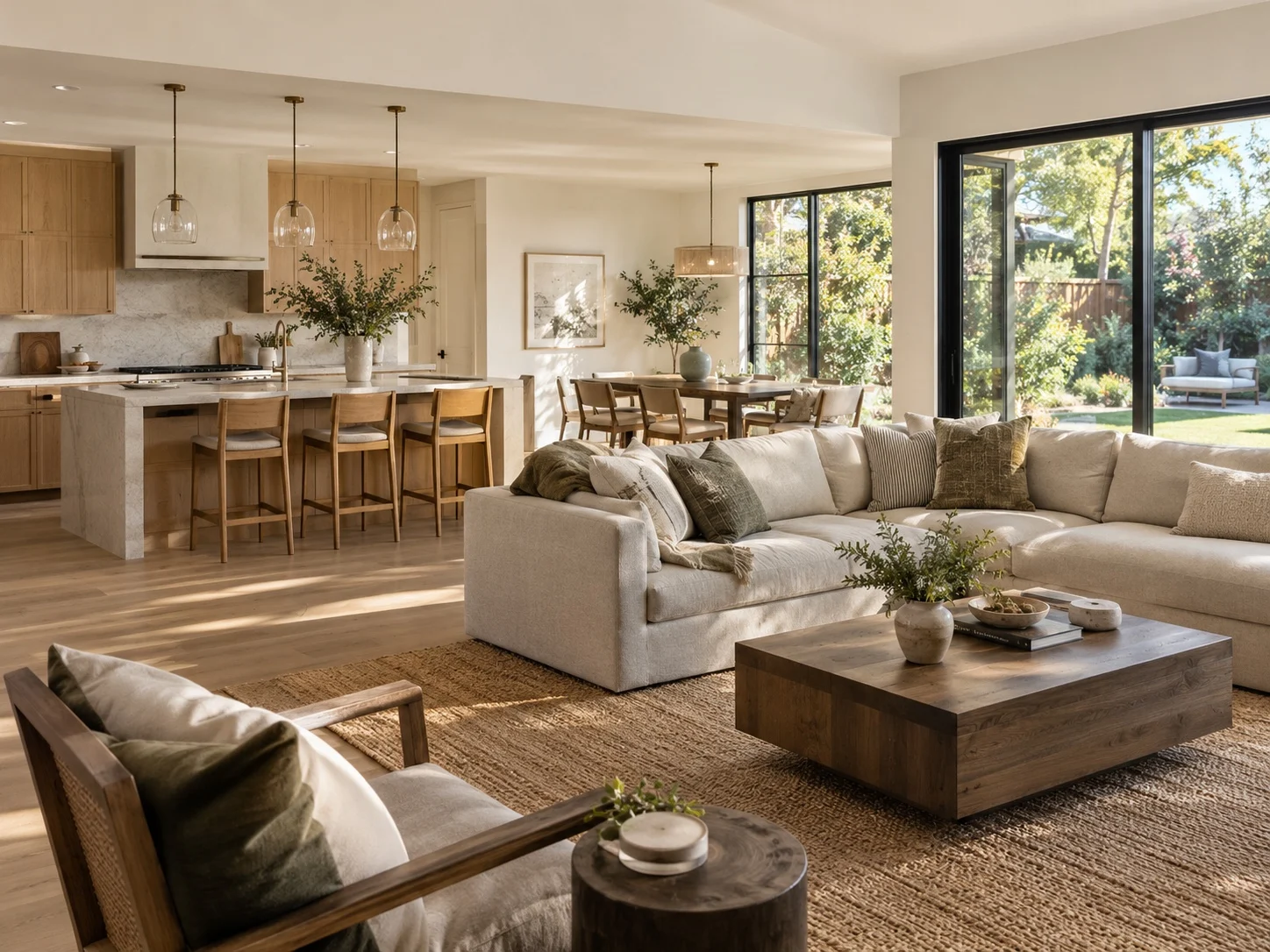 Finished open-plan kitchen and living room