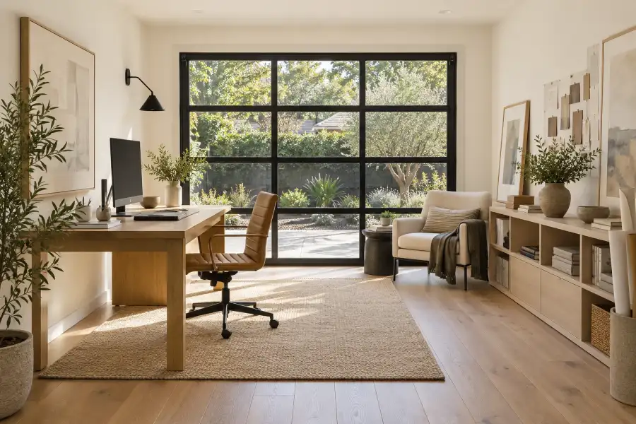 A converted garage set up as a home office