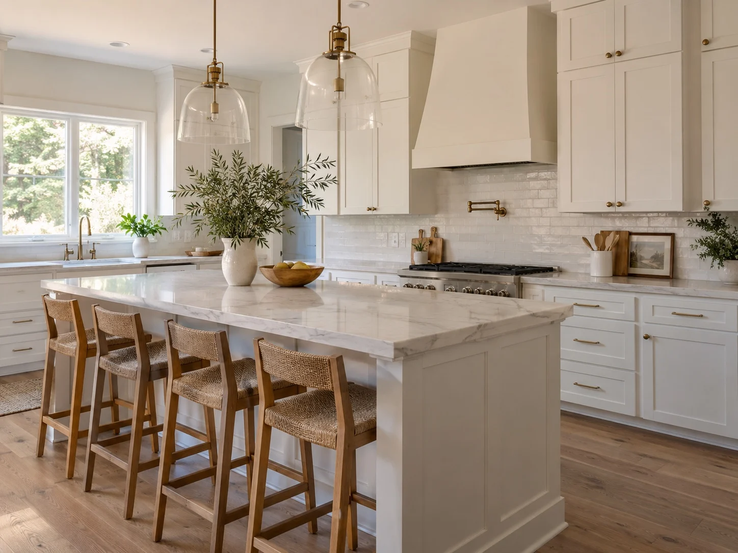 Finished white shaker kitchen with quartz island