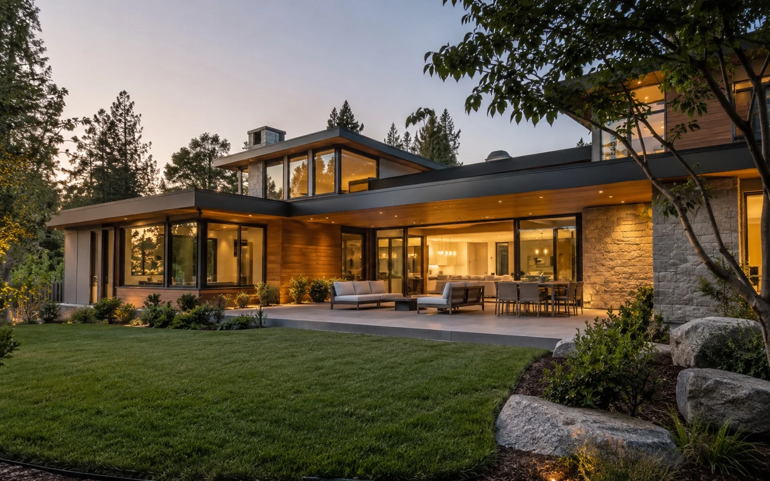 Contemporary California custom home opening onto a garden
